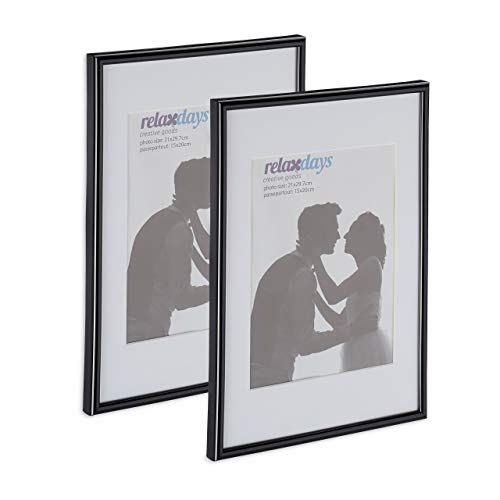 Relaxdays Fotolijst set van 2, DIN A4, passe-partout 15x20 cm, zwart
