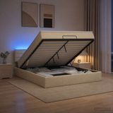 vidaXL Ottomaans Bed met Matras en LED Crèmekleurig 140 x 190 cm Stof