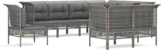 vidaXL 9-delige Loungeset met kussens poly rattan grijs