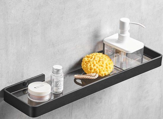 Hoexs Planchet - 45cm - Zwart - Metaal - Wandplank Badkamer - Hangend