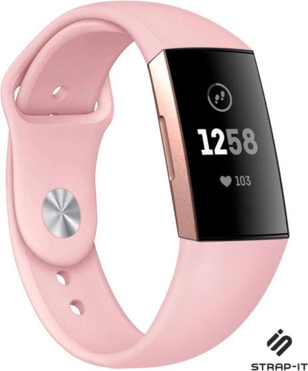 Strap-it Fitbit Charge 3 sport bandje - roze - Maat: L
