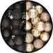 Kerstversiering 28x stuks kleine kunststof kerstballen zwart en champagne 3 cm