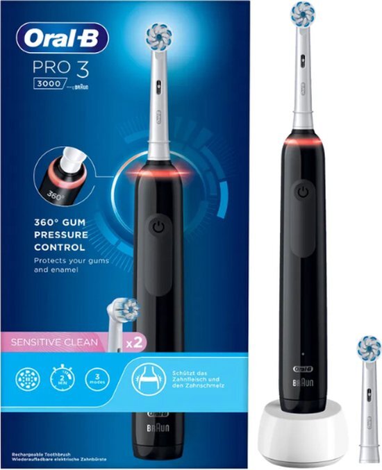 Oral-B Braun Pro 3 3000 Elektrische tandenborstel, 2 borstels