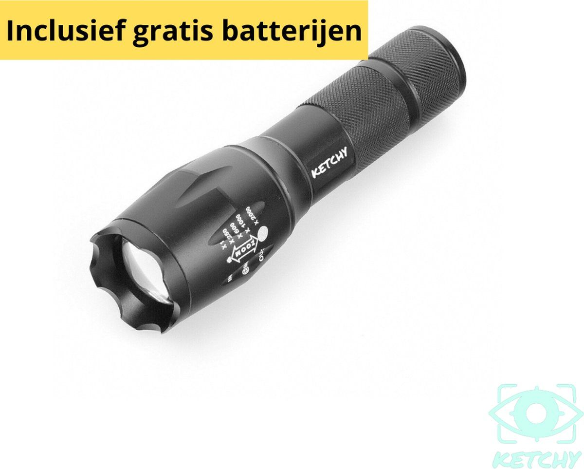 Ketchy Militaire LED Zaklamp - 1000 Lumen - Zwart