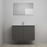 Meuble de salle de bain en ligne - 100 cm - Kit - 2 portes sans poignée - Lavabo en porcelaine - 1 trou de robinet - Miroir - Anthracite mat