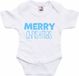 Bellatio Decorations Kerst baby rompertje - wit - glitter blauw - Merry Christmas - Kerst cadeau 68