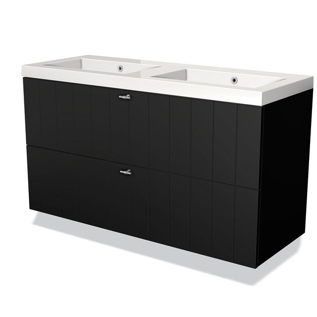 Maxaro Badkamermeubel 120cm Modulo Mat Zwart 2 lades Lamel Wastafel Mineraalmarmer