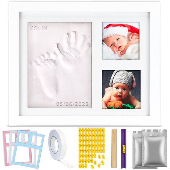 Tikiboe Baby Fotolijst - Gipsafdruk baby - Klei Afdruk Baby Voet en Hand - Kraamcadeau Jongen of Meisje - Babyshower - Kraampakket/Geboorte Cadeau - Baby Art - Incl. Colour Frames