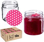 KADAX Kleine inmaakpotten 200 ml jampotten fi66 mm mini-glazen voor honing en specerijen luchtdichte glazen weckpotten ronde glazen (10 stuks roze gestippeld)