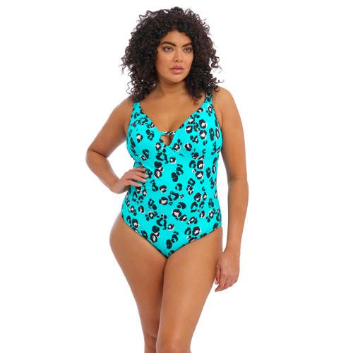 Elomi Kotiya Plus Size Swimsuit - Turquoise/Black/White Leopard Print