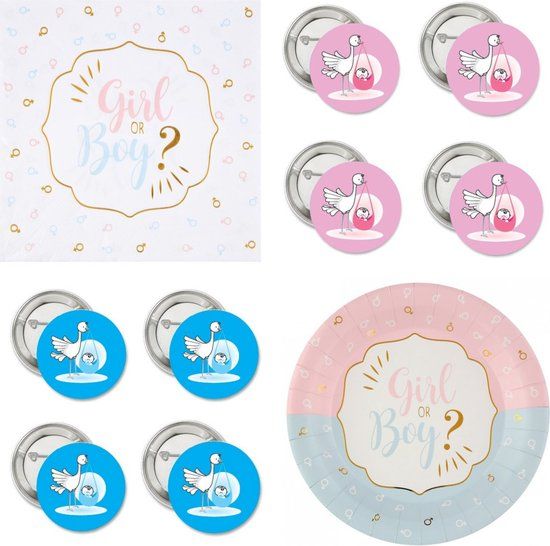 50-delige Gender Reveal Set - Boy or Girl - Roze, Blauw & Goud - Babyshower