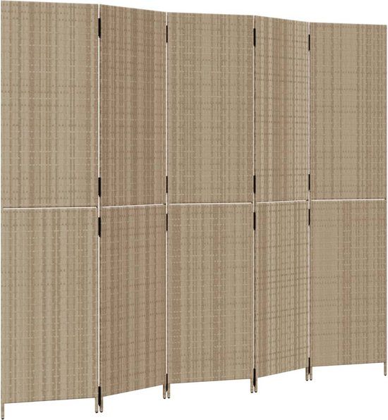 vidaXL Kamerscherm 5 panelen poly rattan beige