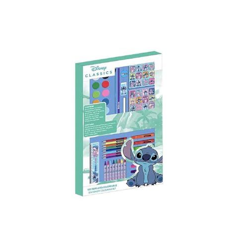 Stitch schilderset, complete schoolset voor kinderen, met kleurpotloden, viltstiften en thematische accessoires voor tekenen, schilderen en leren, Stitch-box, 26.7x45.3x3.0 cm, Gelicentieerd product