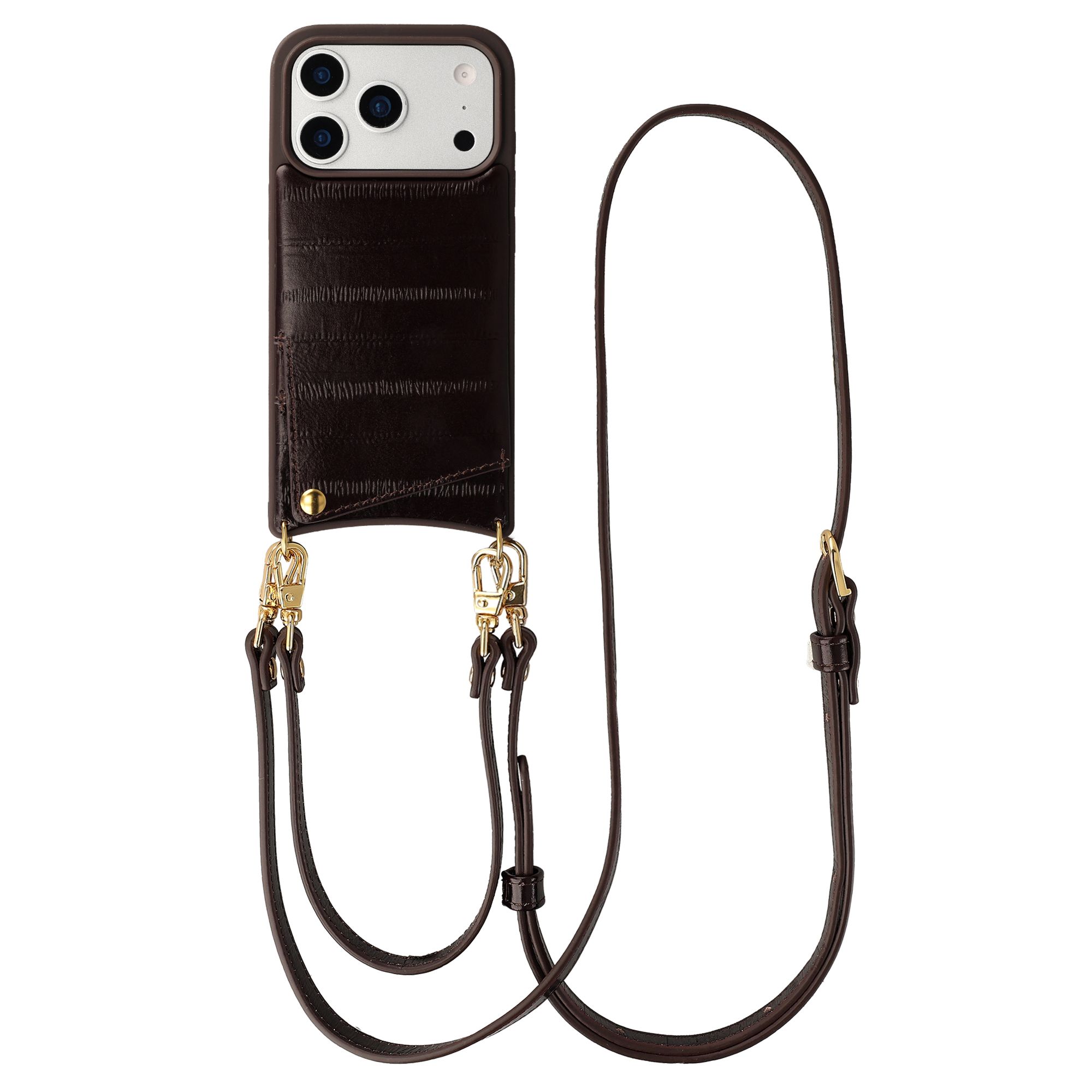 Selencia Nova Real Leather Backcover met Koord en Pashouder Apple iPhone 17 Pro Max - Dark Chocolate