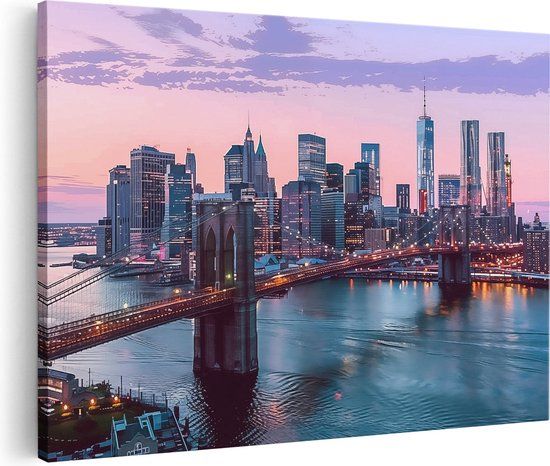 Artaza Canvas Schilderij Brooklyn Bridge in de Schemering - 120x80 cm - Canvas Print