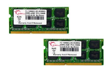 G.Skill 8GB DDR3-1333 SQ Notebook Memory - F3-10666CL9D-8GBSQ