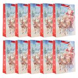 Idena 30515-10 Kerstcadeauzakjes van papier, kerstmanmotief op slee en rendier, 25 x 34 x 9 cm, 10 stuks