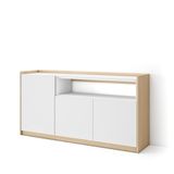 Skraut Home | Dressoir, Opbergkast | Buffetkast, Sideboard | 156x80x37 cm | 3 Deuren | Woonkamer, hal | Moderne stijl | Wit en Eiken soft