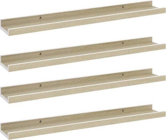 vidaXL Wandschappen 4 st 60x9x3 cm wit en sonoma eikenkleurig