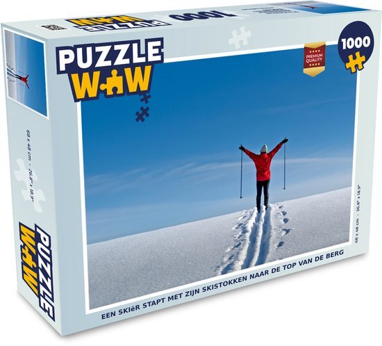 MuchoWow Puzzel Een skiër stapt met zijn skistokken naar de top van de berg - Legpuzzel - Puzzel 1000 stukjes volwassenen