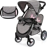 Bayer Design Twin Xeo Tweeling Poppenwagen - Jeans-grijs/Roze