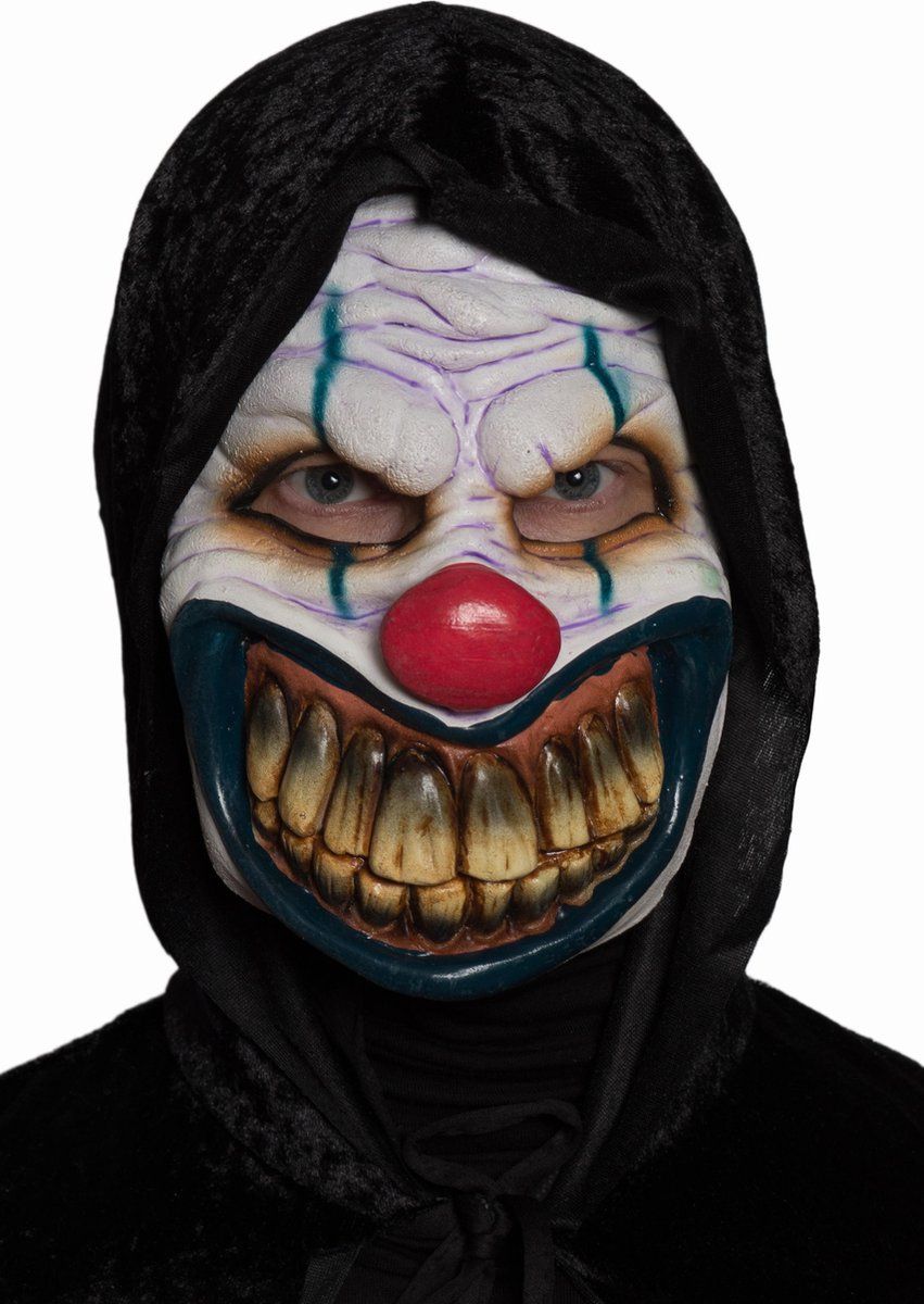 partychimp Gezichtsmasker Clown Big Mouth Latex Wit/rood/blauw