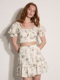 Apricot Katoenen mini-rok met bloemenbroderie en lagen
