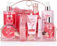BRUBAKER Cosmetics 10-Delig Bad en Douche Set Framboos Champagne - Verzorgingsset Geschenkset in Metalen Mandje Rosé Goud