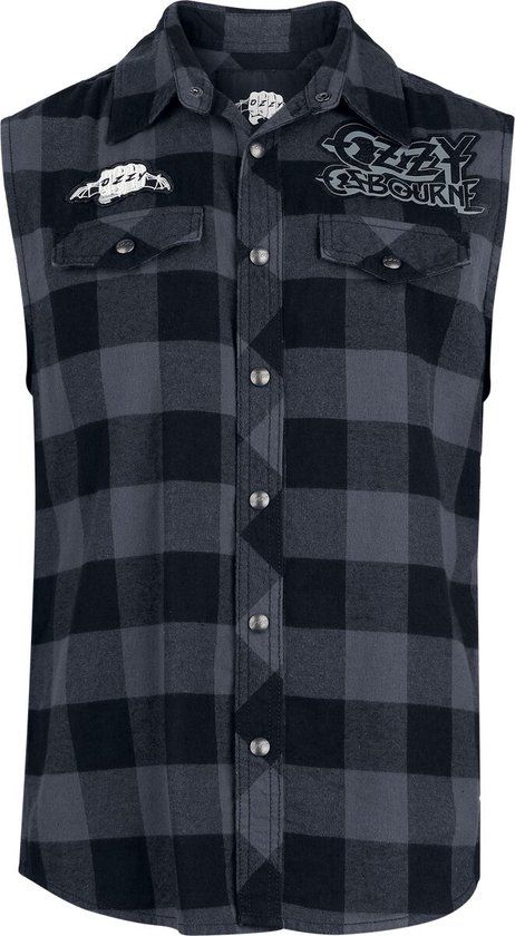 Ozzy Osbourne Ozzy Sleeveless Checkshirt Heren Shirt met korte mouwen - zwart/grijs - XXL