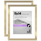 Americanflat 11x14 fotolijst met gepolijst plexiglas - Set van 2 - te gebruiken als 8x10 frame met mat of 11x14 lijst zonder mat - Galleria Collection - Gallery Wall Frame Set voor wanddisplay - goud