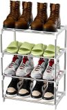 Sans marque Étagère à chaussures en métal à 4 niveaux, empilable pour 8 paires de chaussures, argent