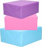 Bellatio Decorations Shoppartners Bv 3x Rollen kraft inpakpapier paars/roze/lichtblauw 200 x 70 cm
