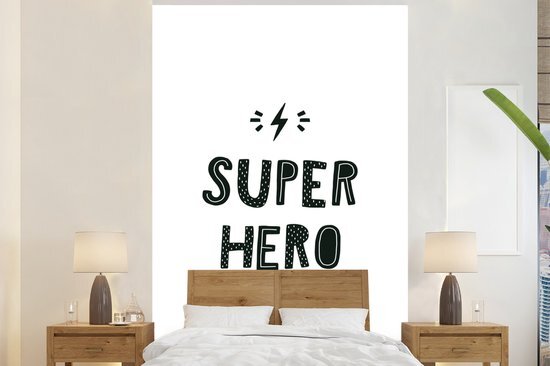 Nr1Wallpaper Behang - Fotobehang Kinderillustratie van bliksem met de quote Super hero - Breedte 195 cm x hoogte 300 cm