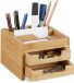 Merkloos Relaxdays pennenbakje bamboe, met lades, 9,5 x 12,5 x 15 cm