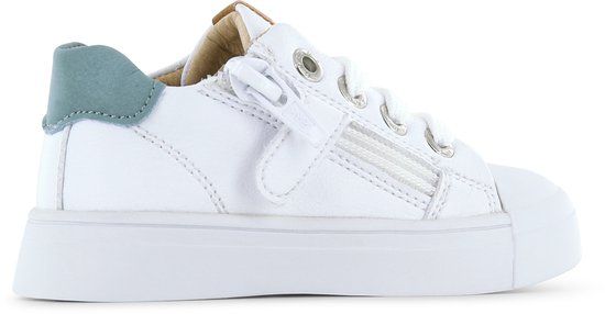 Shoesme Witte Sneaker Met Stripings - Veterschoen Kind - Unisex - White Green - Microleer - Maat 23