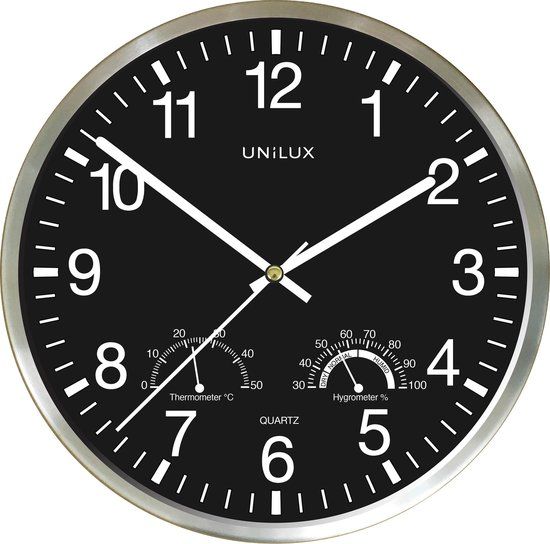 Unilux Wetty Wandklok - 30 cm - Zwart