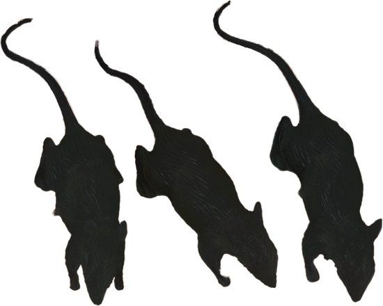 Fiestas Nep Ratten - 6 cm - Zwart - 3 Stuks - Horror/Griezel Thema Decoratie