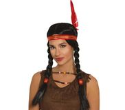 FIESTAS GUIRCA GUI4168 - gevlochten indianenpruik voor vrouwen met veer