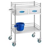VEVOR Laboratorium-serveerwagen, 2-laags rolwagen van roestvrij staal, medicijnwagen met twee laden, tandartswagen met vergrendelbare wielen en een emmer, voor laboratorium, ziekenhuis, tandarts