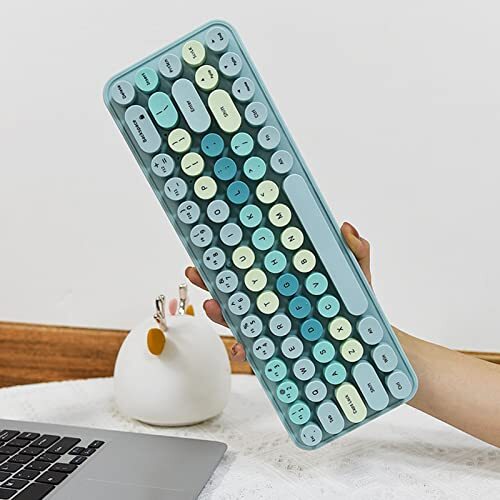 Ohfruit Bluetooth toetsenbord, Multi Device Toetsenbord Oplaadbaar Bluetooth 5.0, Ronde Keycaps Draadloos Toetsenbord, 1 Set Quick Response Draadloos Toetsenbord Mini Muis voor iPad, iOS, Android, Windows Groen