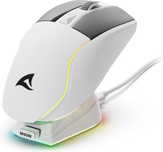 Sharkoon SGM50W - Muis Draadloos en Bedraad - 6 knoppen - 1000 Hz - 6400 dpi - wit