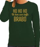 Bellatio Decorations Foute kersttrui/sweater voor dames - Hohoho toffe Brabo - groen - glitter goud L