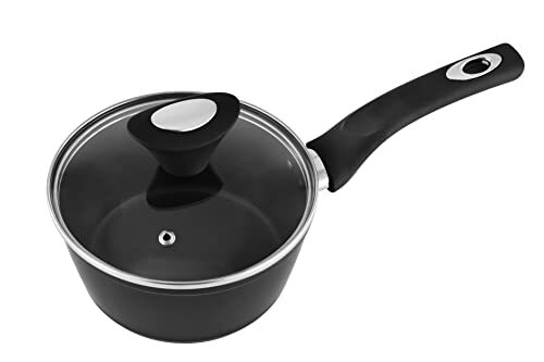 Venga! 16 cm Saucepan with Lid, 1.3 L Capacity, Non-Stick Coated, Dishwasher Safe, Turbo-Induction Bottom, Soft-Touch Ergonomic Handles, Black/Silver, VG POT 3010