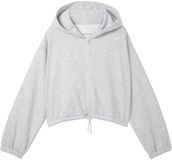 Tom Tailor - Korte hoodie-sweatjack met trekkoord - Maat 164 - Light Stone Grey Melange