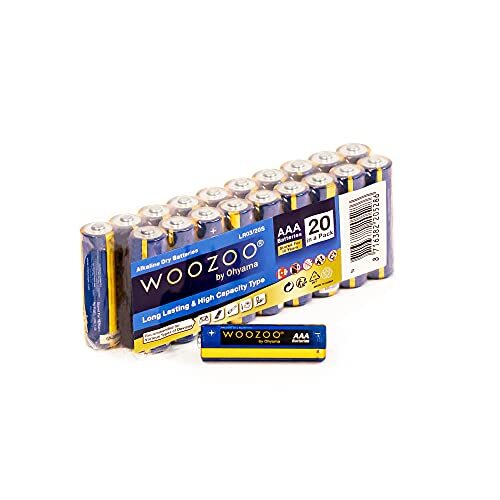 IRIS OHYAMA Woozoo® by Ohyama, AAA-alkaline batterijen (stuk van 20), 1,5 V, 1250 mAh, langdurig vermogen, 10 jaar houdbaarheid - Dry Cell Battery LR03-AAA - Geel
