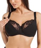 Teyli Voedingsbeha met Beugel – Zwangerschapsbeha Dames van Katoen - Zachte BH met Kant - Verstelbare Bandjes - Borstvoedingsbeha met Clip - Comfortabele Lingerie Zwart 85G