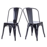 DUHOME Eetkamerstoel, set van 2 stapelbare keukenstoelen, kruk van metaal, zitting met rugleuning, voor bar, café, woonkamer, restaurant, zwart