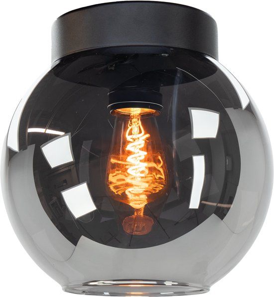 Eglo Centara Plafondlamp - E27 - Ø 20 cm - Zwart/Smoke Glas