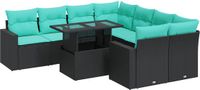 vidaXL 9-delige Loungeset met kussens, polyrattan, acacia, zwart