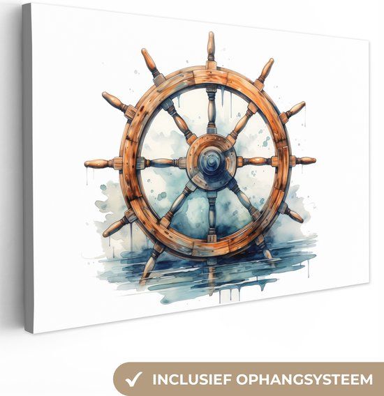 OneMillionCanvasses Canvas schilderij 150x100 cm - Stuur - Schip - Maritiem - Multicolor